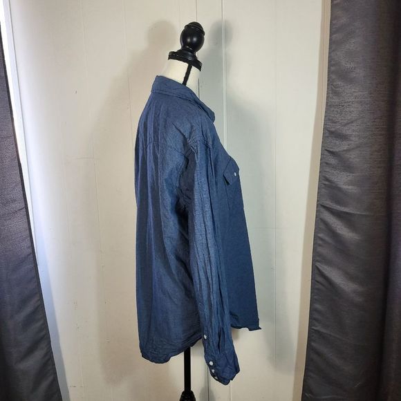 WRANGLER Dark Blue Chambray Cotton Pearl Snap Down Shirt Size Large - Picture 3 of 4